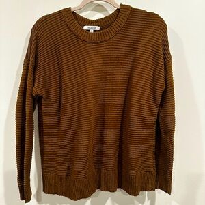 Madewell Brown Crewneck Sweater with Ribbed Texture